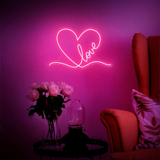 Love Neon Sign Love Heart LED Lights Wall Art Decor Valentines Gift for Girl Friend Bedroom Night Lamp Game Home