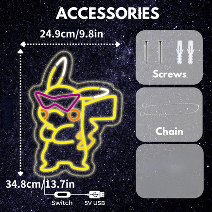 Pikachu Neon Sign Wall Decoration USB Powered Game Room Gifts For Boys Girls Friends Families