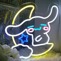 Cinnamoroll LED Light Sanrio Neon Sign Hug the Moon Neon Wall Light Cute Anime Room Decor