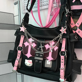 Hello Kitty Gothic Punk Vintage Pink Cross Chains Crossbody Bags For Women