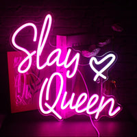 Slay Queen Neon Sign Pink White LED for Wall Decor Bedroom Girl Aesthetic Room Dorm Decor Party Gifts