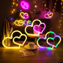 Colorful Neon Double Heart Light Neon Signs Wall Decor Atmosphere LED for Kids Room Valentine's Day