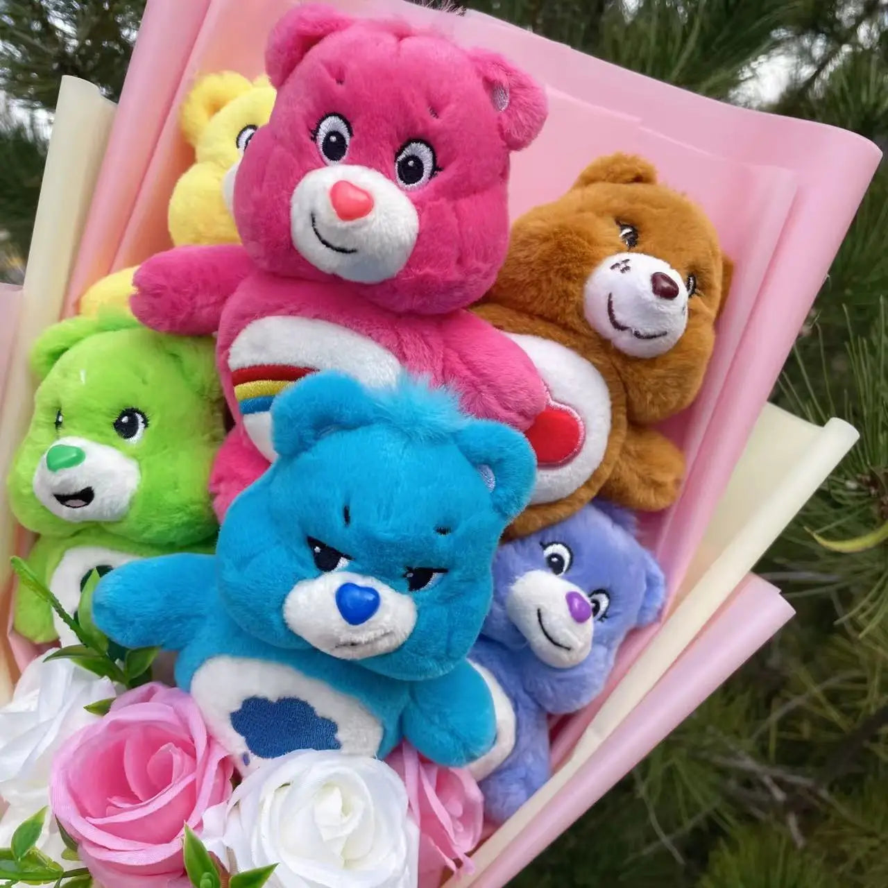 Care Bear Plush Doll Handmade Flower Bouquets Stuffed Animals Valentine Birthday Gifts