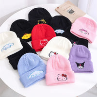 Hello Kitty Beanie Hat Women Cute Cartoon Cinnamoroll Melody Kuromi Winter Knitted Cap