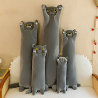 Giant Gray Long Cat Plush Pillow Kawaii Soft Stuffed Squishy Sofa Cushion Decor Gifts For Girls