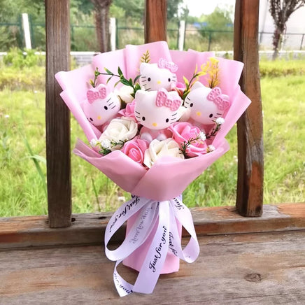 Hello Kitty Cartoon Plush Bouquet Artificial Rose Flowers Home Wedding Decoration Valentine Day Gift