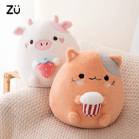 Kawaii Stuffed Animal Strawberry Cow Popcorn Cat Plushies Doll Huggable Fat Big Hug Pillow Sofa Bed Decor Cushion