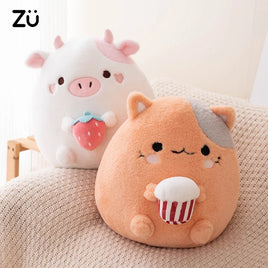 Kawaii Stuffed Animal Strawberry Cow Popcorn Cat Plushies Doll Huggable Fat Big Hug Pillow Sofa Bed Decor Cushion