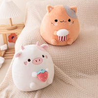 Kawaii Stuffed Animal Strawberry Cow Popcorn Cat Plushies Doll Huggable Fat Big Hug Pillow Sofa Bed Decor Cushion