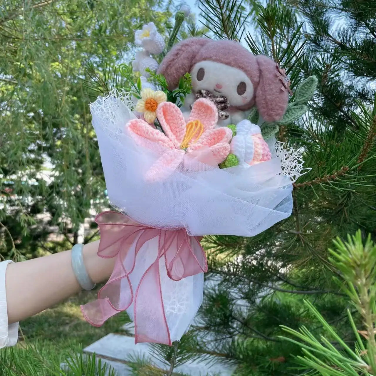 My Melody Kuromi Cinnamoroll Hello Kitty Plush Doll Creative Handmade Bouquet Valentine Graduation Gifts