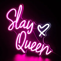 Slay Queen Neon Sign Pink White LED for Wall Decor Bedroom Girl Aesthetic Room Dorm Decor Party Gifts