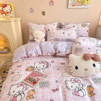 Hello Kitty Bedding Set Kawaii Cartoon Bed Linen Sheet Duvet Cover With Pillowcase Girls Bed Cover Set