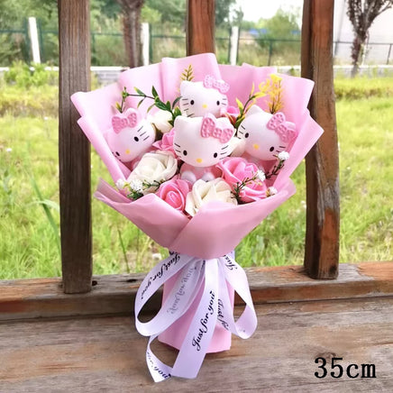 Hello Kitty Cartoon Plush Bouquet Artificial Rose Flowers Home Wedding Decoration Valentine Day Gift