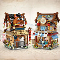 Street View Series Building Blocks Izakaya Shaved Ice Shop Takoyaki Shop Coffee shop Panda Tea House Model