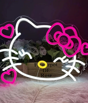 Hello Kitty Neon Sign Anime Kitty Room Decor Lights for Girls Room Dimmable USB Wall Hanging Decor 