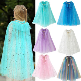 Little Girls Sequins Tulle Cape Children Princess Party Dress Up Cloaks Thin Blue Pink White Halloween Costumes