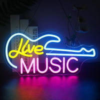 Rock Roll Neon Signs Guitar Music Led Neon Wall Decor for Game Room Music Party Rock Studio Bar Disco