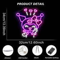 Kuromi Neon Sign Sanrio Cartoon Japanese Anime Led Dimmable Room Decoration For Game Room