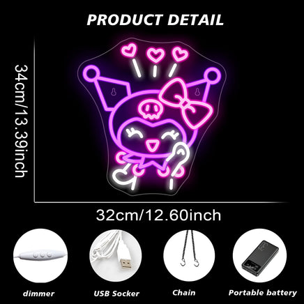 Kuromi Neon Sign Sanrio Cartoon Japanese Anime Led Dimmable Room Decoration For Game Room