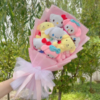 My Melody Kuromi Cinnamoroll Plush Dolls With Sunflowers Roses Cartoon Flowers Bouquet Valentine Graduation Gifts