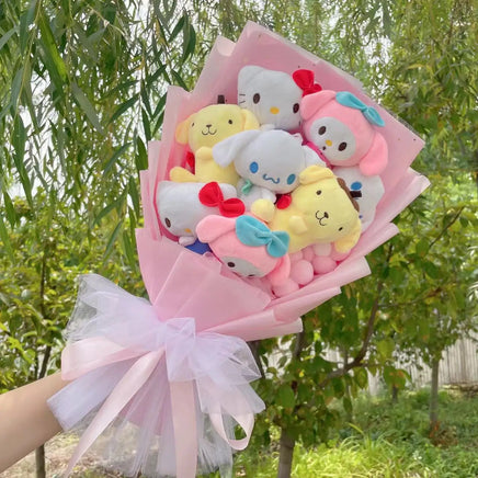 My Melody Kuromi Cinnamoroll Plush Dolls With Sunflowers Roses Cartoon Flowers Bouquet Valentine Graduation Gifts