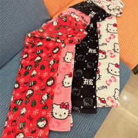 Hello Kitty Pajama Pants Fleece Double Elastic Fabric Soft Trousers Women Trousers Cartoon Birthday Gift