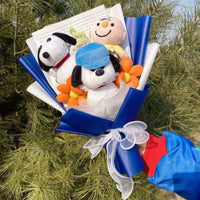 Snoopys Doll With Artificial Flowers Stuffed Toy Anime Figures Creative Handmade Bouquet Valentine Graduation Gifts