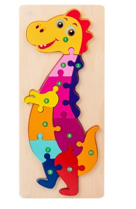 Children's Cartoon Number Animal Puzzle – Wooden 3D Fun