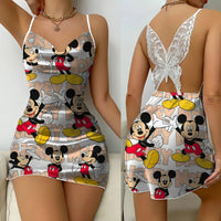 Backless Dress Mickey Minnie Mouse Pajama Skirt Womens Dresses Bow Knot Satin Surface Fashion - Lusy Store LLC