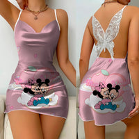 Backless Dress Minnie Mouse Mickey Pajama Skirt Bow Knot Womens Fashion - Lusy Store LLC