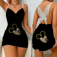 Backless Dress Minnie Mouse Mickey Pajama Skirt Bow Knot Womens Fashion - Lusy Store LLC