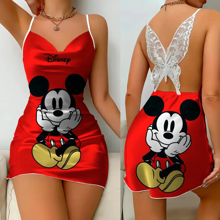 Backless Dress Minnie Mouse Mickey Pajama Skirt Bow Knot Womens Fashion - Lusy Store LLC