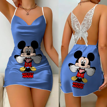 Backless Dress Minnie Mouse Mickey Pajama Skirt Bow Knot Womens Fashion - Lusy Store LLC