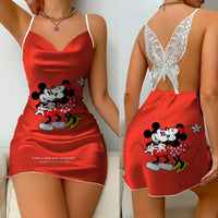 Backless Dress Minnie Mouse Mickey Pajama Skirt Bow Knot Womens Fashion - Lusy Store LLC