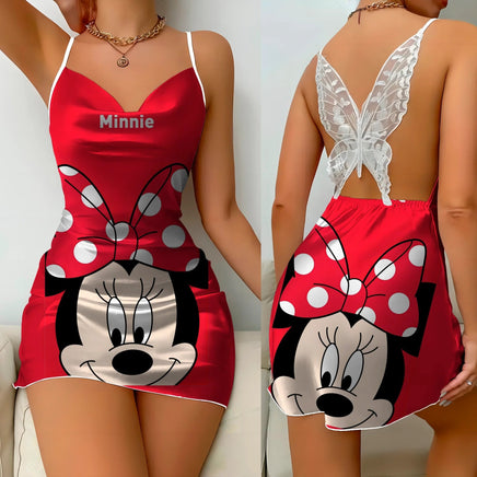 Backless Dress Minnie Mouse Mickey Pajama Skirt Bow Knot Womens Fashion - Lusy Store LLC