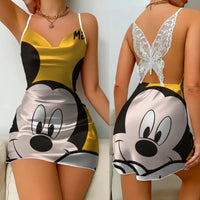 Bow Knot Backless Dress Sexy Dresses Mickey Minnie Mouse Pajama Skirt Satin Surface Womens Fashion - Lusy Store LLC