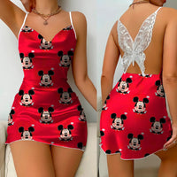 Bow Knot Backless Dress Sexy Dresses Mickey Minnie Mouse Pajama Skirt Satin Surface Womens Fashion - Lusy Store LLC