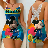 Bow Knot Backless Dress Sexy Dresses Mickey Minnie Mouse Satin Surface Pajama Skirt Womens Fashion - Lusy Store LLC