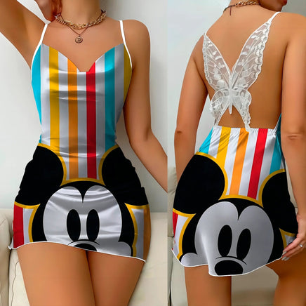 Bow Knot Backless Dress Sexy Dresses Mickey Minnie Mouse Satin Surface Pajama Skirt Womens Fashion - Lusy Store LLC