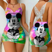 Bow Knot Backless Dress Sexy Dresses Mickey Minnie Mouse Satin Surface Pajama Skirt Womens Fashion - Lusy Store LLC