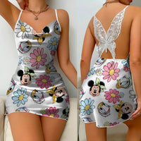 Bow Knot Backless Dress Sexy Dresses Mickey Minnie Mouse Satin Surface Pajama Skirt Womens Fashion - Lusy Store LLC