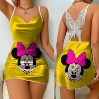 Bow Knot Backless Dress Sexy Dresses Mickey Minnie Mouse Satin Surface Pajama Skirt Womens Fashion - Lusy Store LLC