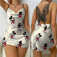 Bow Knot Fashion Dresses Pajama Skirt Satin Surface Mickey Slip Dress Minnie Mouse Womens Party Elegant Women - Lusy Store LLC