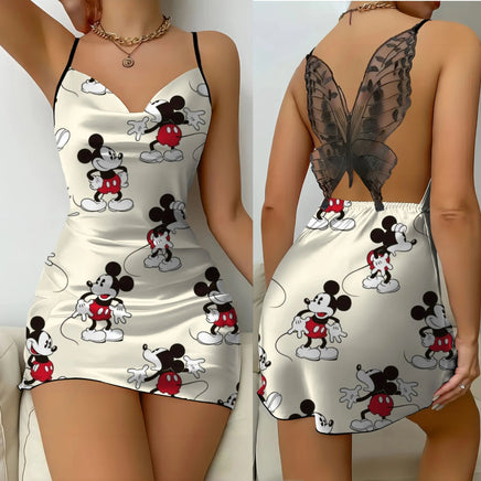 Bow Knot Fashion Dresses Pajama Skirt Satin Surface Mickey Slip Dress Minnie Mouse Womens Party Elegant Women - Lusy Store LLC