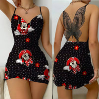 Bow Knot Fashion Dresses Pajama Skirt Satin Surface Mickey Slip Dress Minnie Mouse Womens Party Elegant Women - Lusy Store LLC