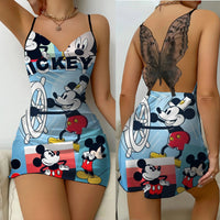 Bow Knot Fashion Dresses Pajama Skirt Satin Surface Mickey Slip Dress Minnie Mouse Womens Party Elegant Women - Lusy Store LLC