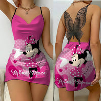 Bow Knot Fashion Dresses Pajama Skirt Satin Surface Mickey Slip Dress Minnie Mouse Womens Party Elegant Women - Lusy Store LLC