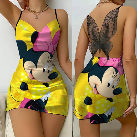 Bow Knot Fashion Dresses Pajama Skirt Satin Surface Mickey Slip Dress Minnie Mouse Womens Party Elegant Women - Lusy Store LLC