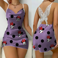 Bow Knot Minnie Mouse Backless Dress Sexy Dresses Pajama Skirt Satin Surface Mickey Womens Fashion - Lusy Store LLC