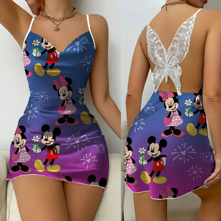 Bow Knot Minnie Mouse Backless Dress Sexy Dresses Pajama Skirt Satin Surface Mickey Womens Fashion - Lusy Store LLC